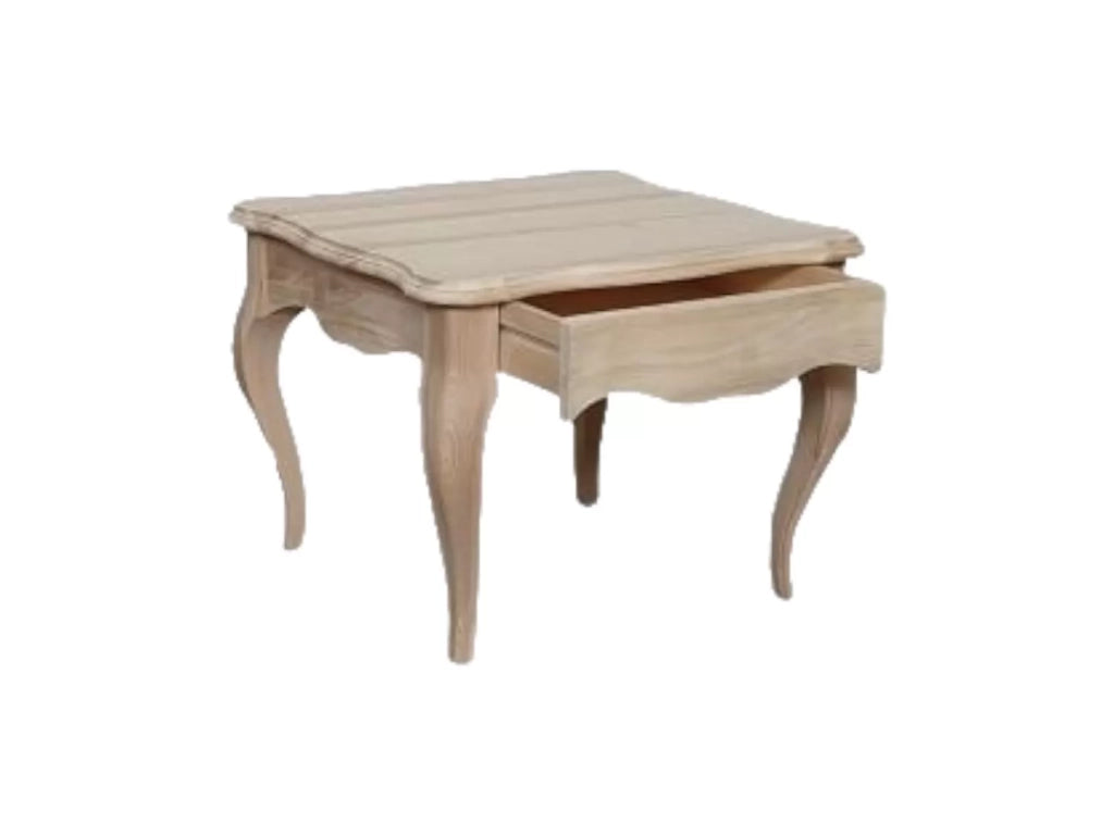 Tavolino quadrato 1 cassetto legno grezzo 65x65x49 - Mobili 2G