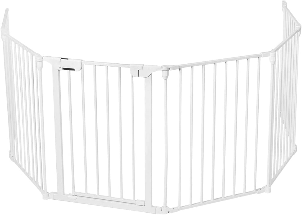 Cancelletto di Sicurezza per Animali, Cancelletto da Interno ed Esterno, Barriera in Acciaio Pieghevole e Trasformabile in Diverse Forme, Ideale per Porte e Scale, Bianco