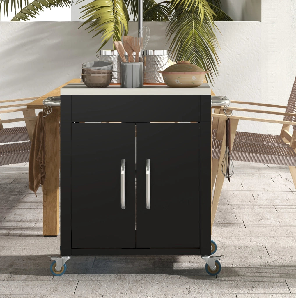 Carrello da cucina nero con piano in acciaio inox