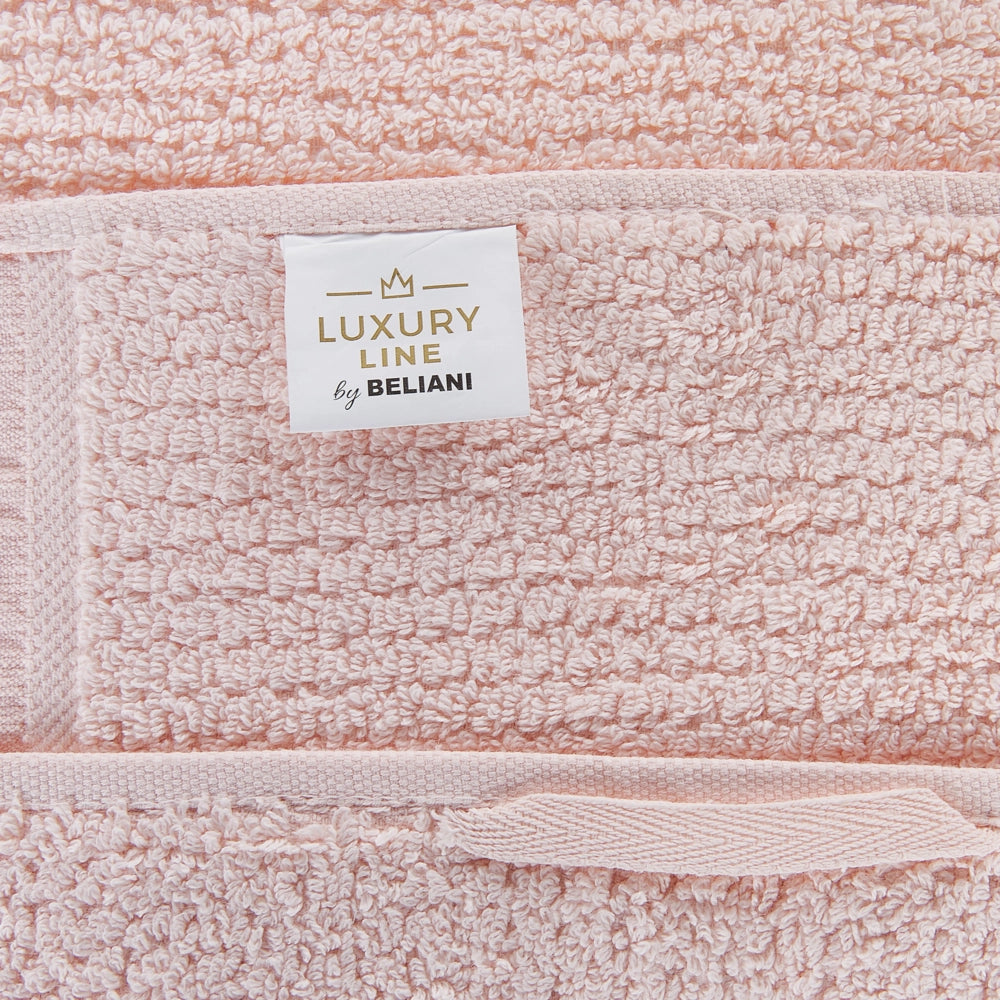 Set di 2 asciugamani bagno in spugna di cotone rosa pastello con nappe decorative