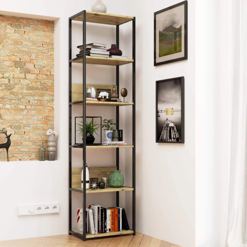 Scaffale stile industriale con ripiani in legno 50 cm Nera, Quercia Artisan 50x32x192 cm