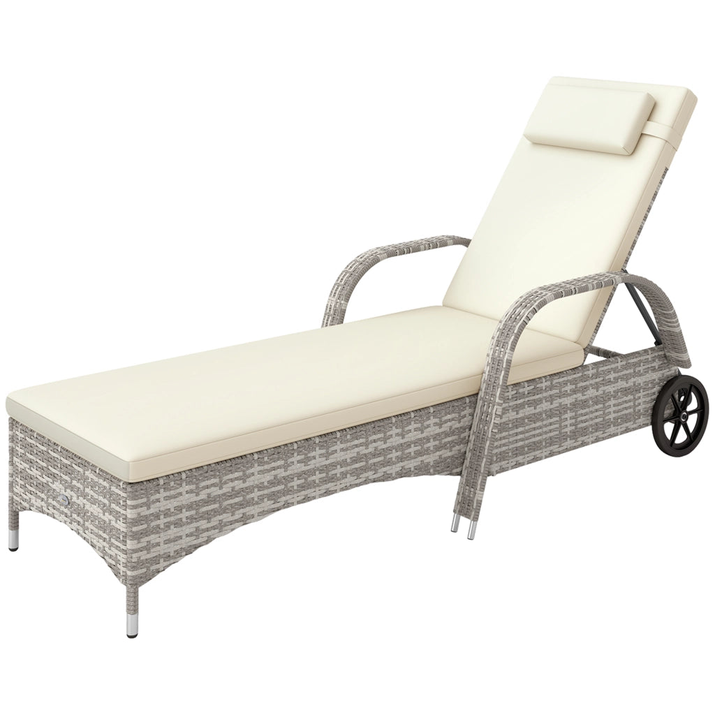 Lettino da spiaggia regolabile con materasso e rotelle ¨C zephmum ¨C grigio chiaro 200x73x30-103 cm