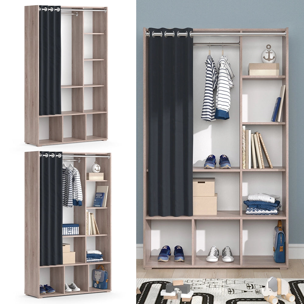 Vicco Guardaroba per bambini Sonoma 38 x 178.1 cm con appendiabiti a tenda