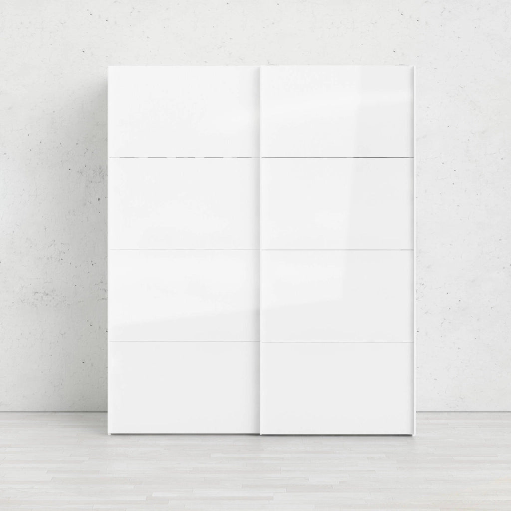 Guardaroba 2 ante Badesse, Mobile camera da letto, Cabina armadio portabiti, Armadio appendiabiti, 182x62 h220 cm, Bianco lucido