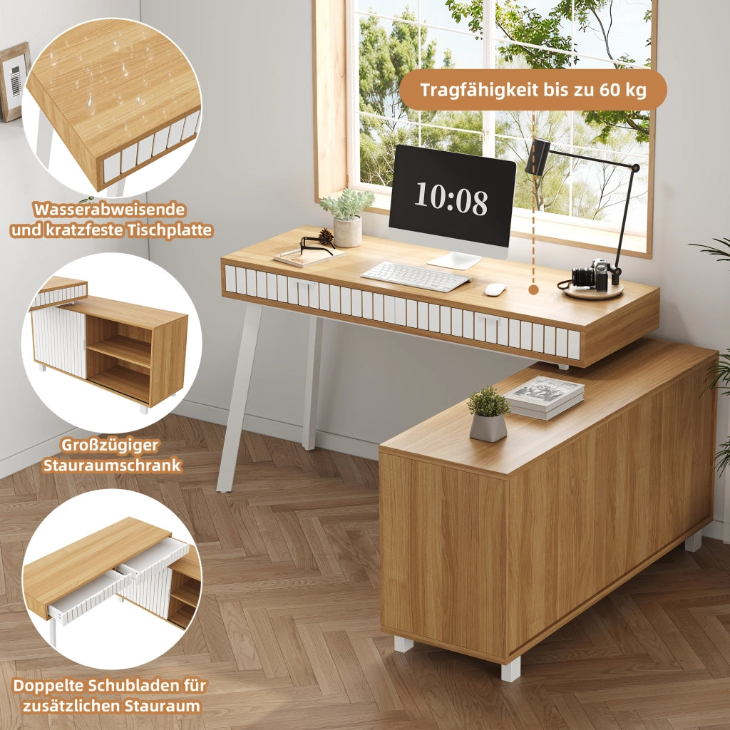 Scrivania Angolare con Cassetti ¨C MINIMAL ¨C Legno e Metallo, 140x120x76.5cm