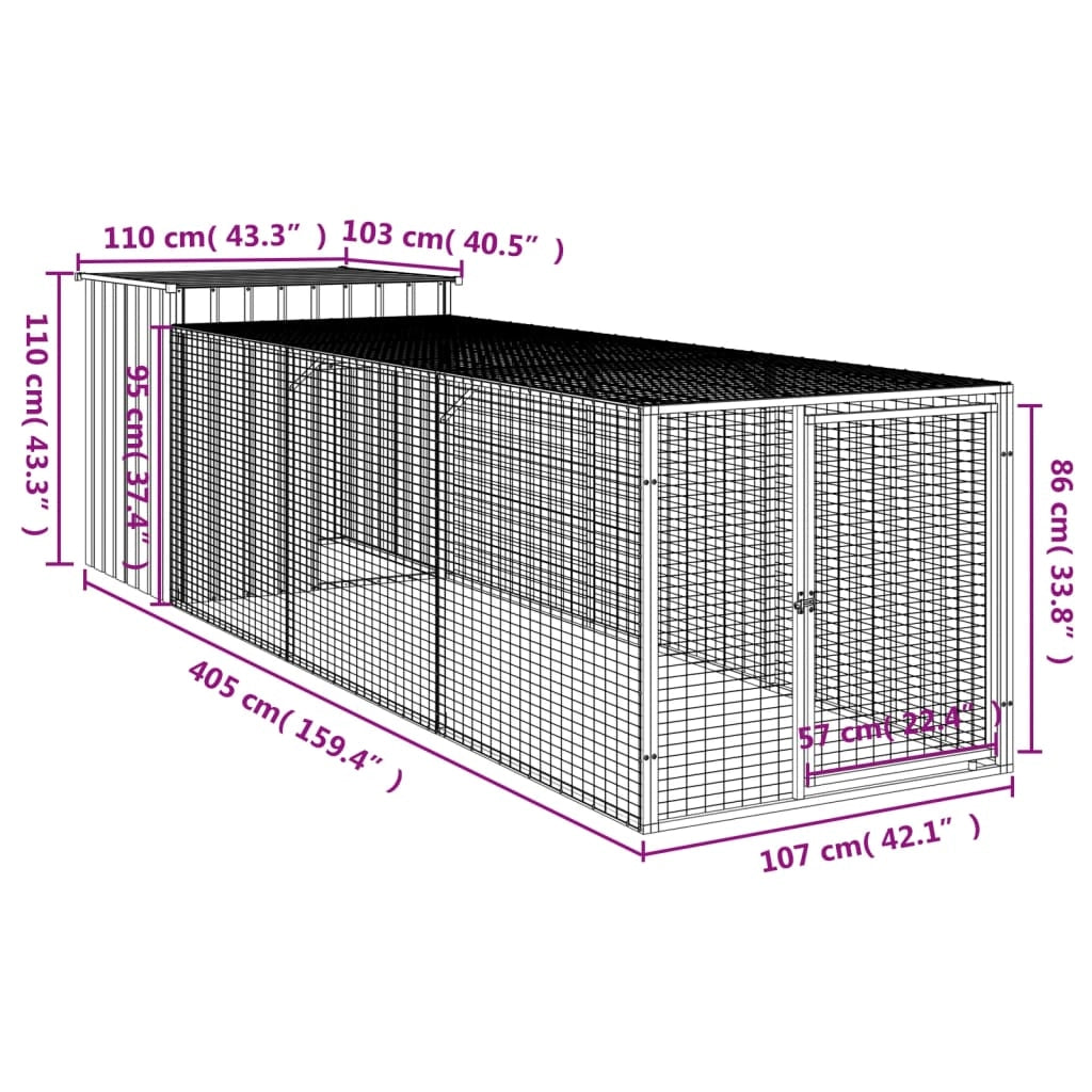 Recinto per pollaio con recinto per galline 110 x 405 x 110 cm in acciaio zincato antracite 02_0043941