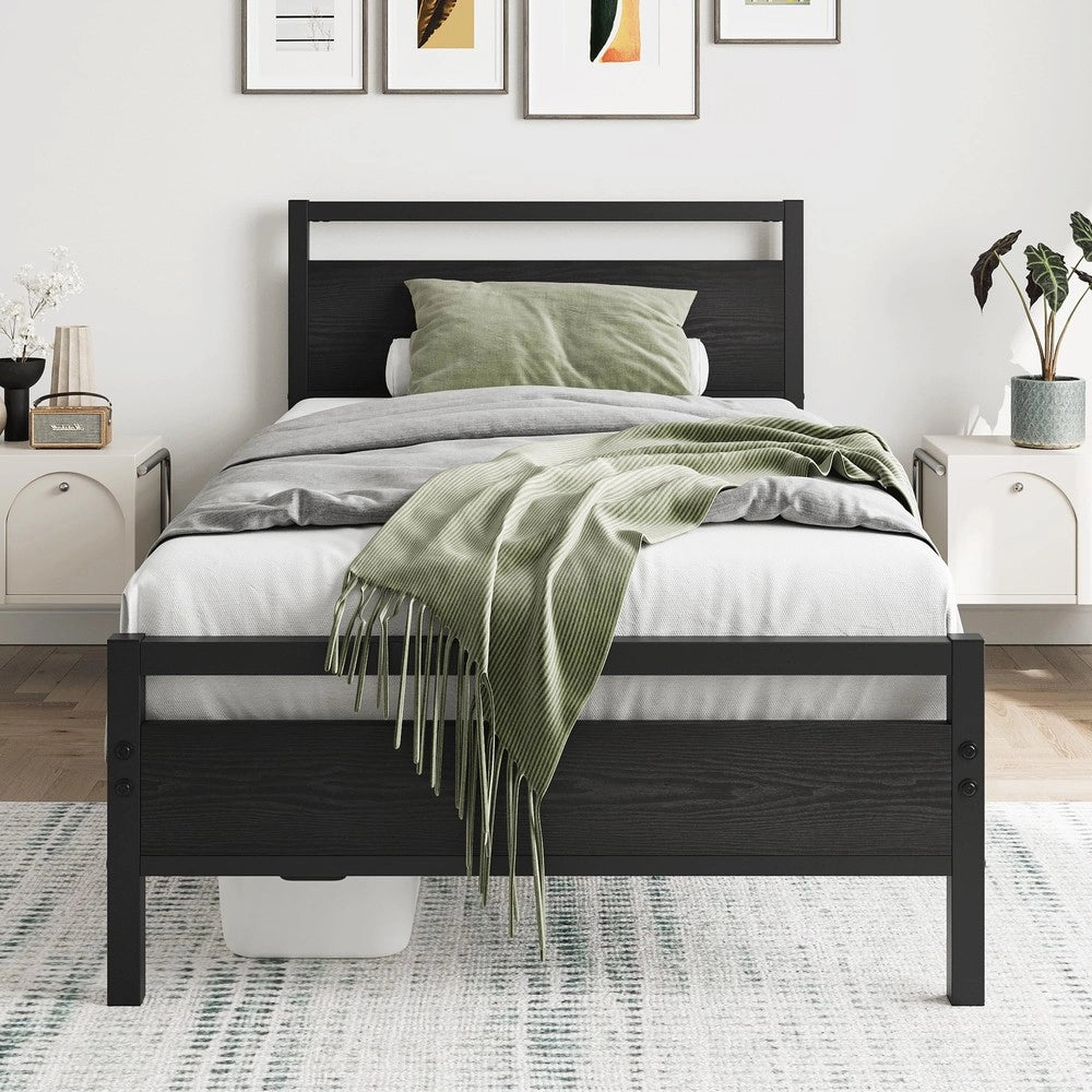 Letto singolo con rete a doghe e contenitore ¨C Minimal ¨C 90x200 cm metallo e legno