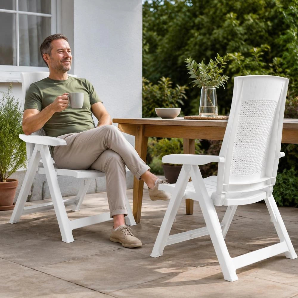 Adjustable Garden Chairs, 2 Pieces, Plastic, White