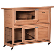 Conigliera in Legno a 2 Livelli con Ruote ¨C Zephmum ¨C 122x50x101cm