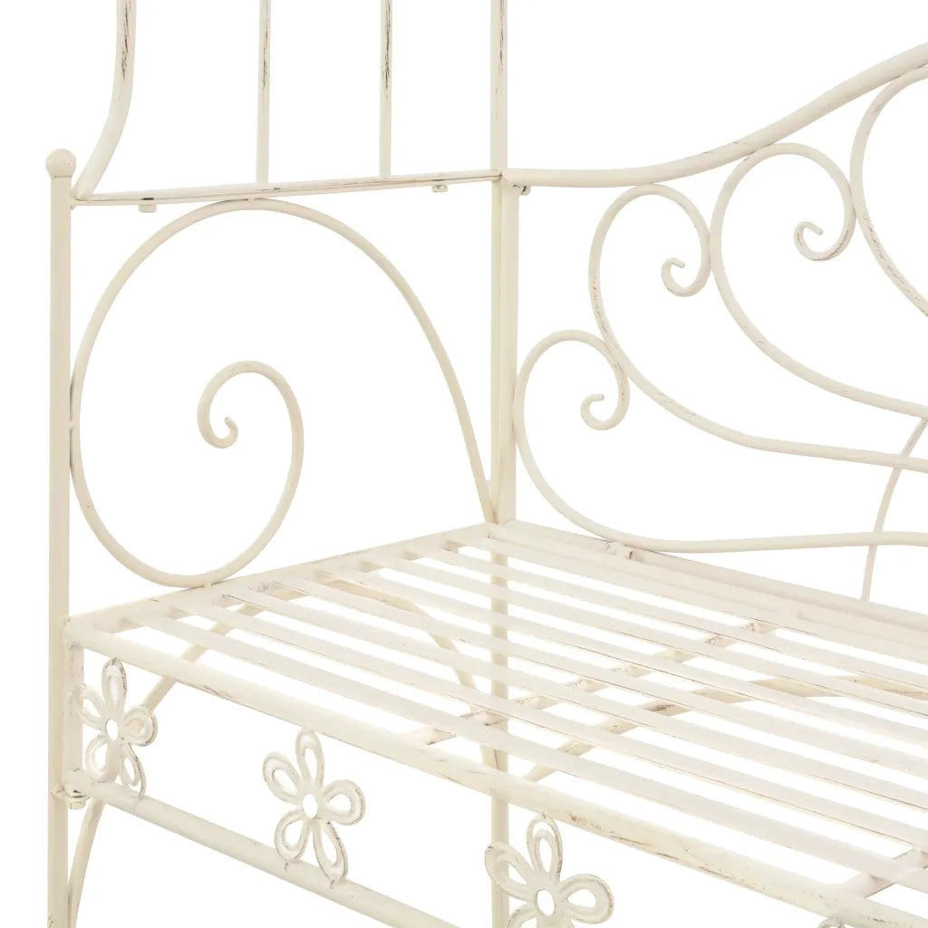 Panchina da Giardino 122 cm in Ferro Bianco Anticato 45434