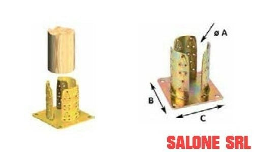 SUPPORTO PIASTRA ANCORAGGIO TONDO 4PZ. PER FISSAGGIO PALI LEGNO D.MM.100X150X150