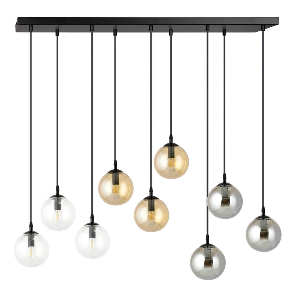 Sospensione Moderna 9 Luci Naza Acciaio Nero E Sfere In Vetro Multicolor