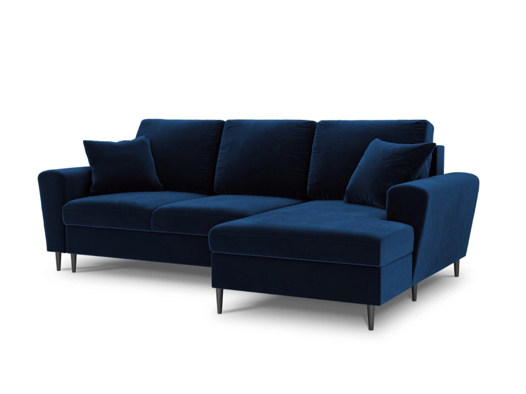 Cosmopolitan Design - Divano convertibile angolare destro con contenitore "Kyoto" 4 posti in velluto blu reale 