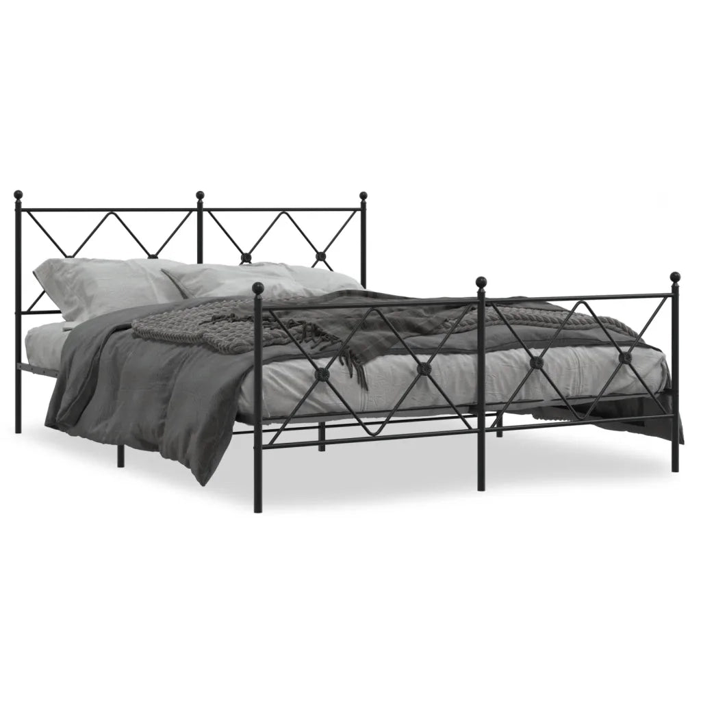 Giroletto con Testiera e Pediera Metallo Nero 150x200 cm 376522