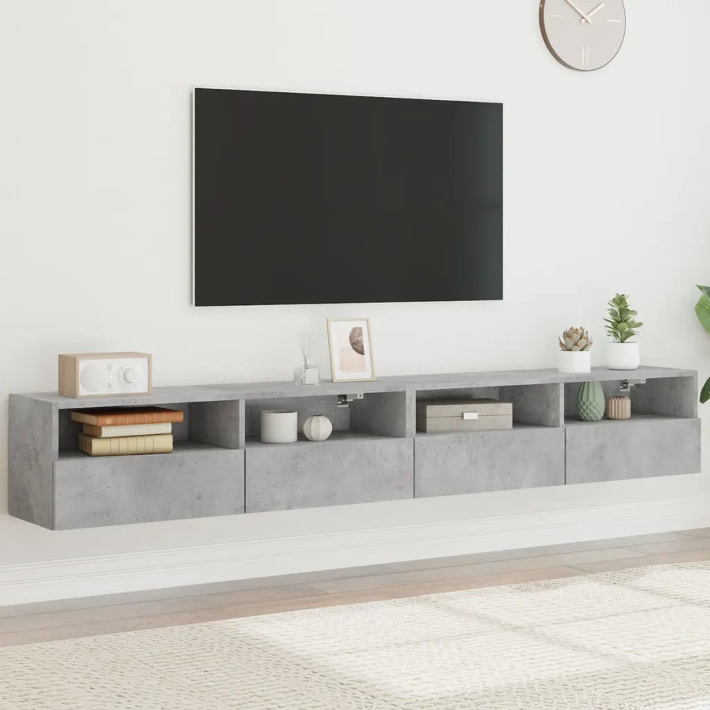 Mobili TV Muro 2pz-Set di 2 Credenza per TV sospesa Grigio Cemento 100x30x30cm Legno Multistrato
