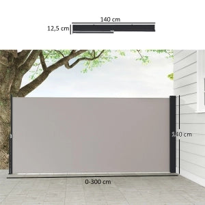 Barriera estensibile a forbice con privacy avvolgibile protezione UV30+ per esterni in poliestere grigio chiaro