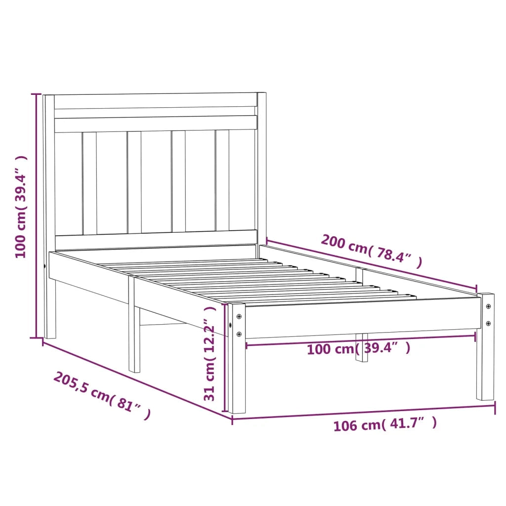 Giroletto-Struttura Letto Bianco in Legno Massello di Pino 100x200 cm 177230