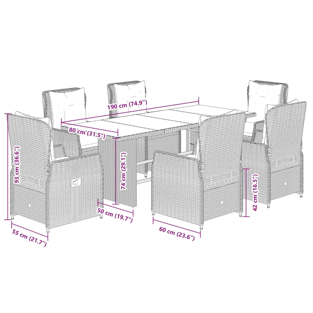 Set da Pranzo da Giardino 7pz con Cuscini in Polyrattan Marrone 3262781