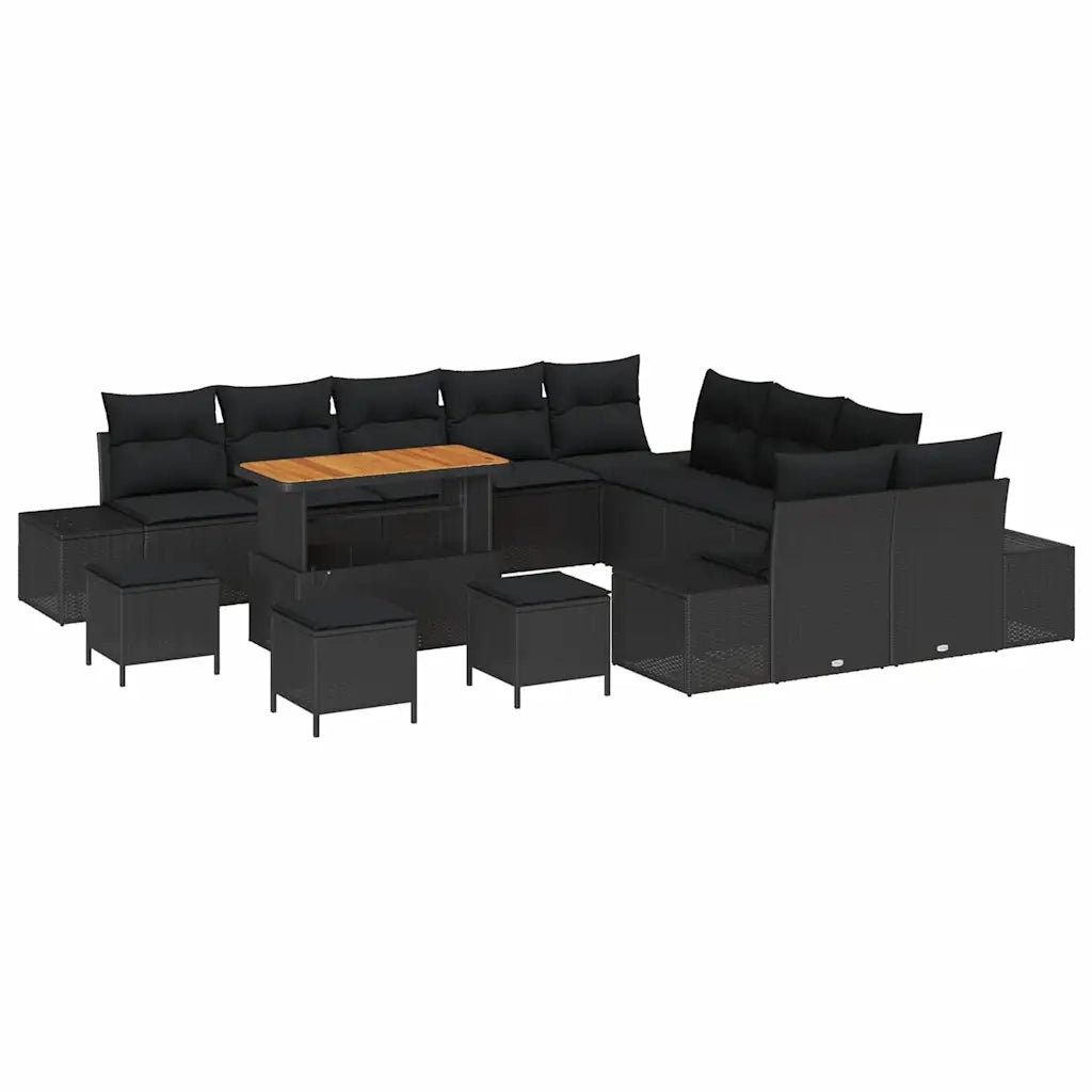Set Divano da Giardino con cuscino 14 pcs Nero polyrattan