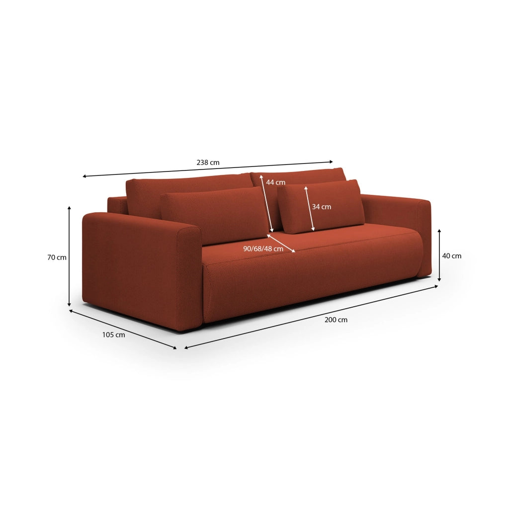 Erbezzo, Divano Letto 2 Posti Contenitore, 240x105 cm Rosso