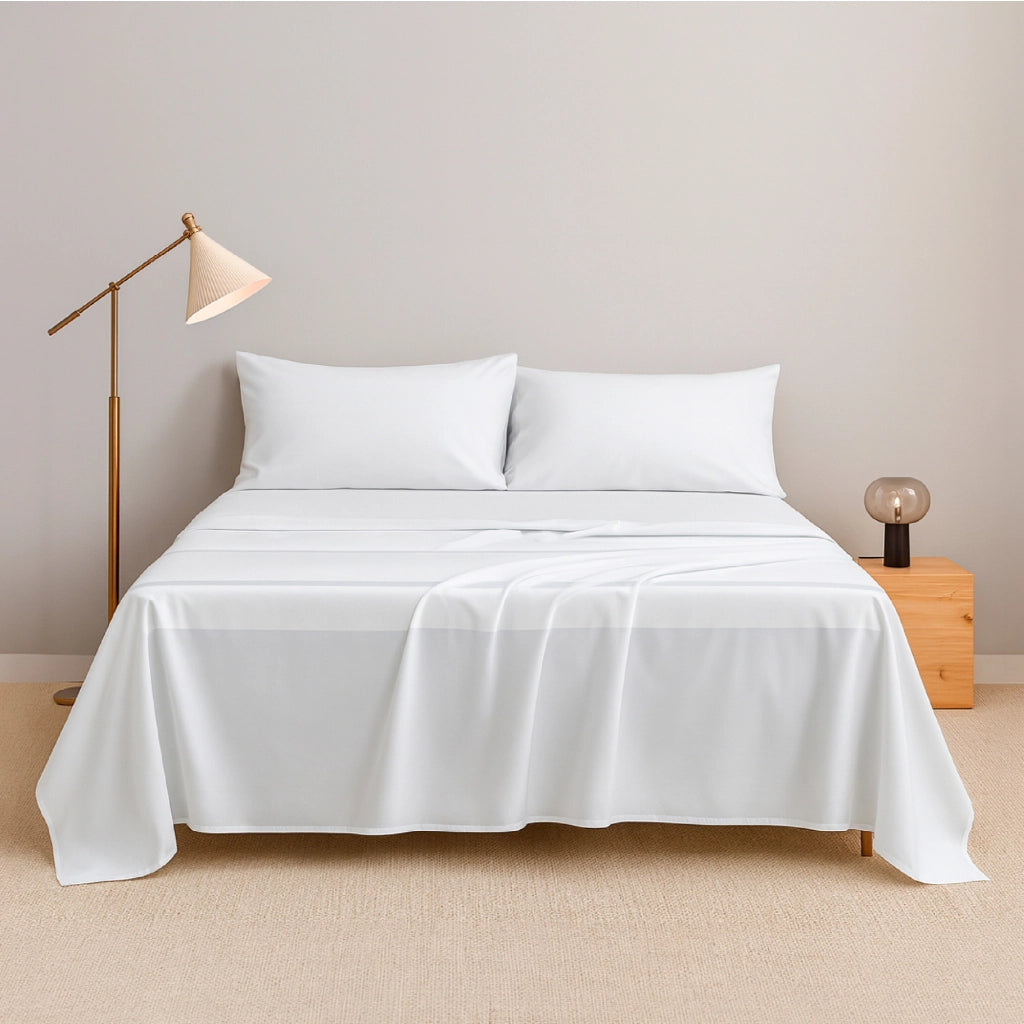 Completo Lenzuola Letto Singolo e Matrimoniale B&B 100% Cotone Bianco con Angoli Elasticizzati – Set Lenzuolo Sopra, Sotto e Federe – Resistente Lavaggi 60° Ideale Hotel, Case Vacanze   Bianco - Matrimoniale