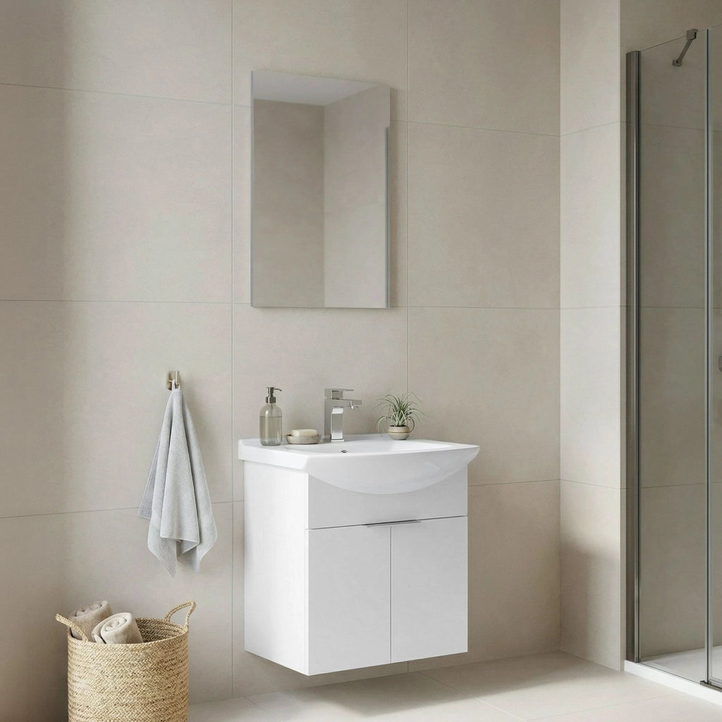 Set mobile lavabo con specchio (2 pezzi) "Purus 55" - 55 x 50 x 58 cm - Bianco