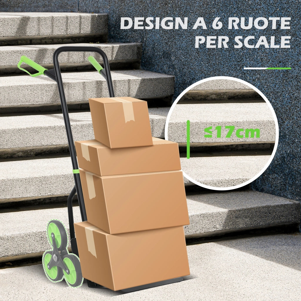 Carrello Portapacchi per Scale 6 Ruote. Pieghevole. Portata 120kg. in Acciaio. per Trasloco. Giardinaggio. Verde