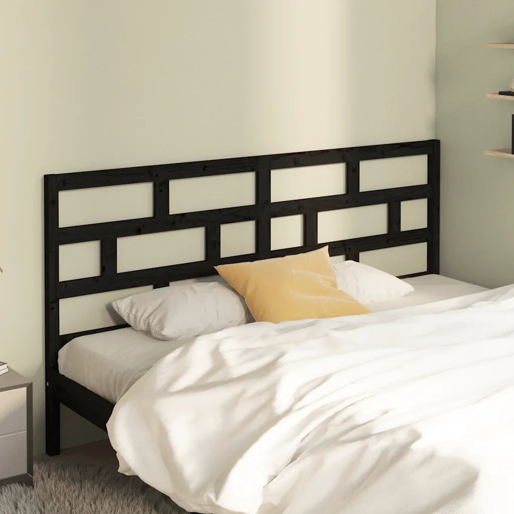 Testiera per Letto-Testata-Testiera Decorativa Nera 206x4x100 cm in Legno Massello di Pino 500511