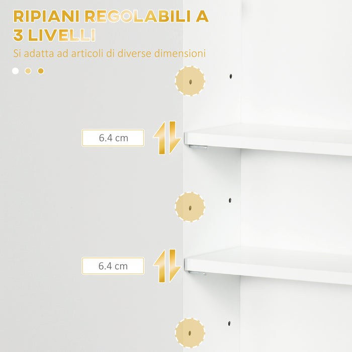 Pensile Mobile Bagno Sospeso con Anta Decorata 40x15x60 cm in MDF Bianco