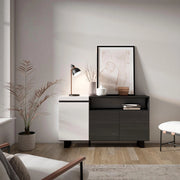 Credenza, Mobile, 150x35x87cm, 3 Porte, Design industriale, Bianco e nero RF2505
