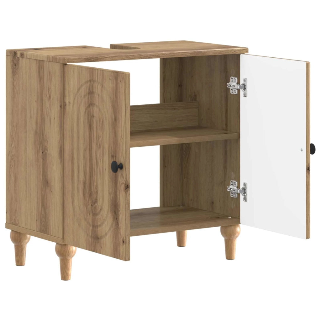 Armadio per Lavabo da Bagno ALKMAAR Rovere Artigianale 896134