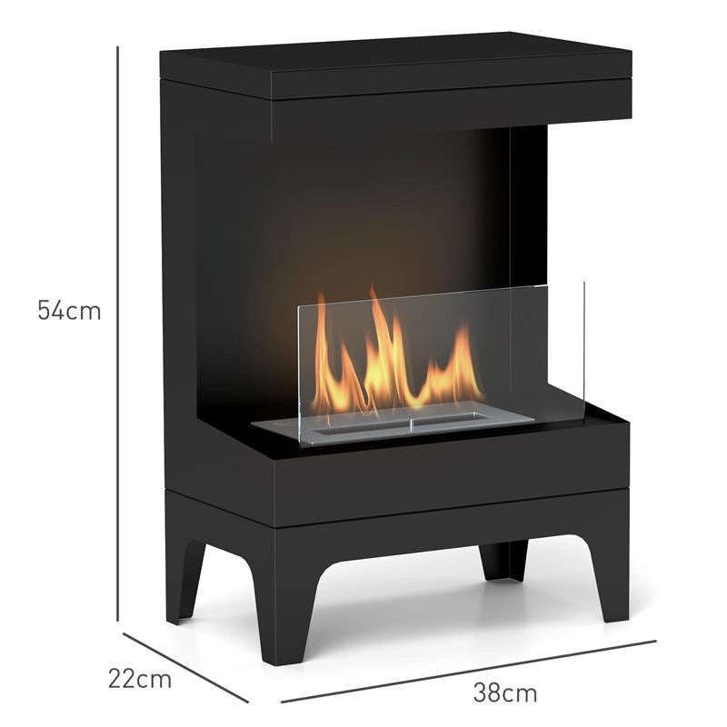 CAMINO A BIOETANOLO AUTOPORTANTE CON BRUCIATORE DA 0.9L E DURATA 3.3 ORE 38X22X54 CM NERO