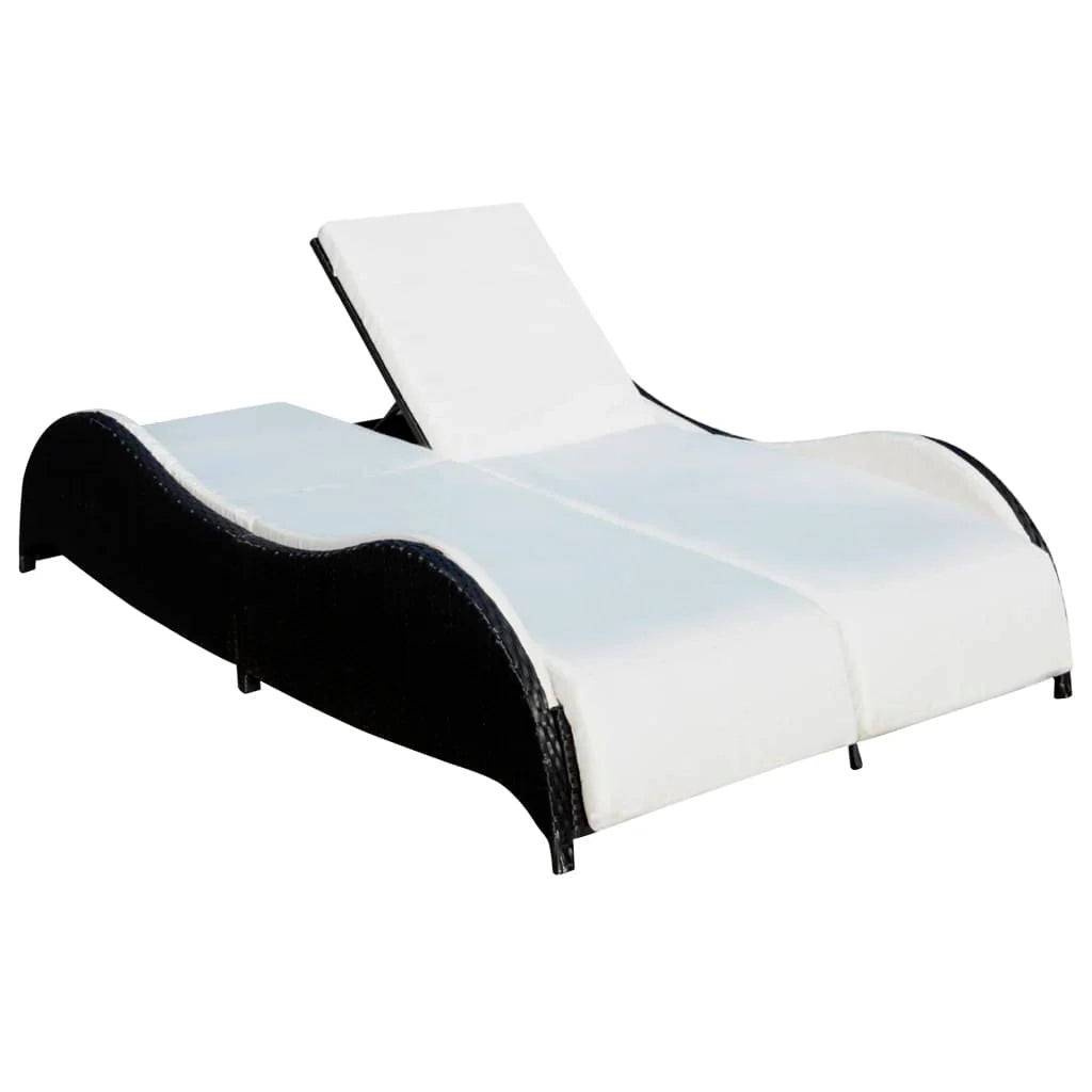 Lettino prendisole sedia a sdraio lettino prendisole letto da giardino mobili da giardino mobili da esterno doppi con cuscino ondulato resina intrecciata nera 02_0012729
