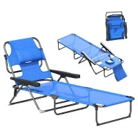 Sdraio da Giardino Pieghevole con Schienale Regolabile, Cuscino e Foro per Viso, Blu Scuro