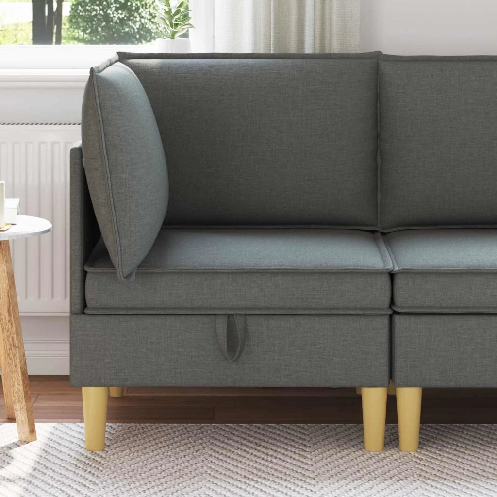 Divano ad Angolo con Storage Grigio Scuro Tessuto