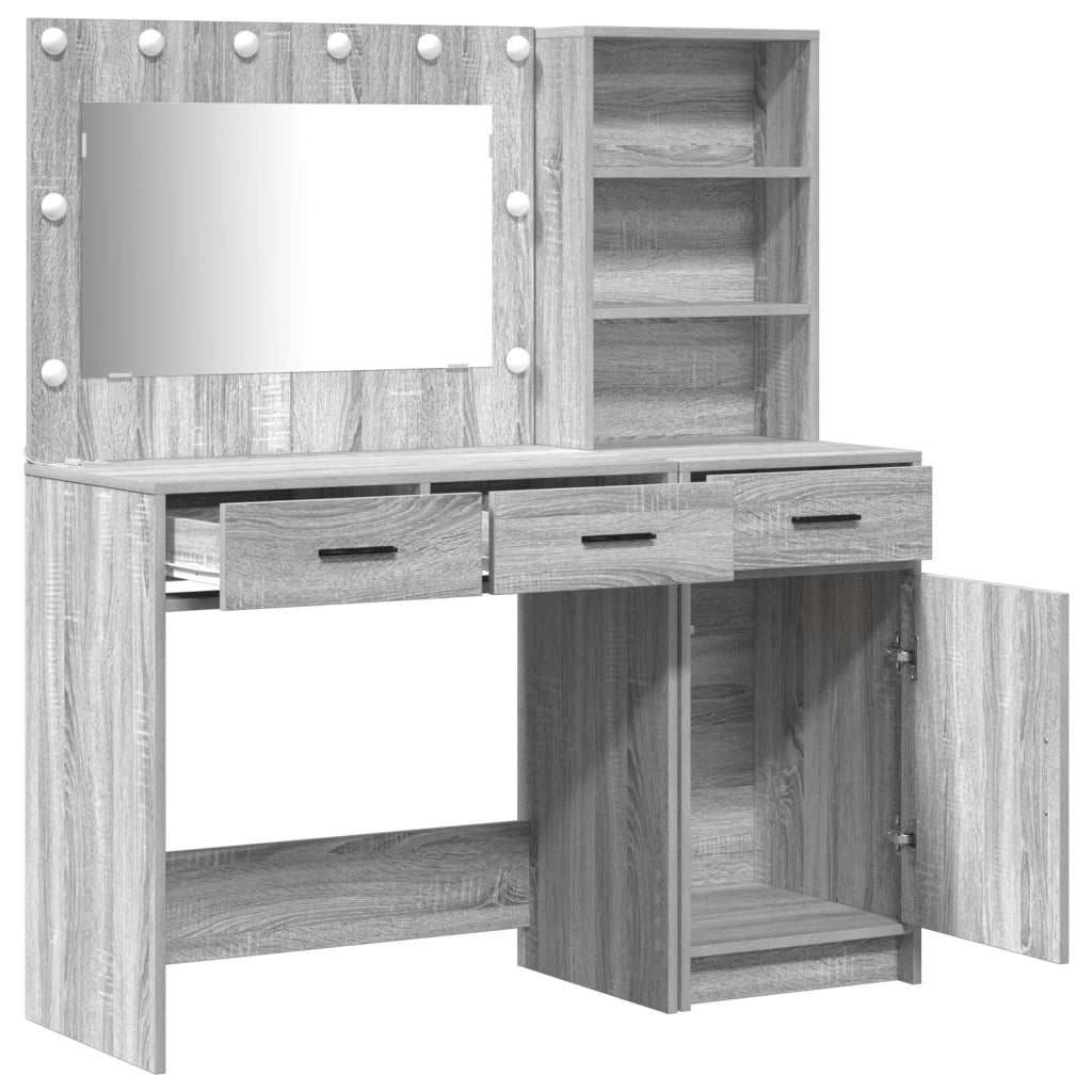 Set da Toeletta in 2 Pezzi con LED Grigio in Legno Ingegnerizzato