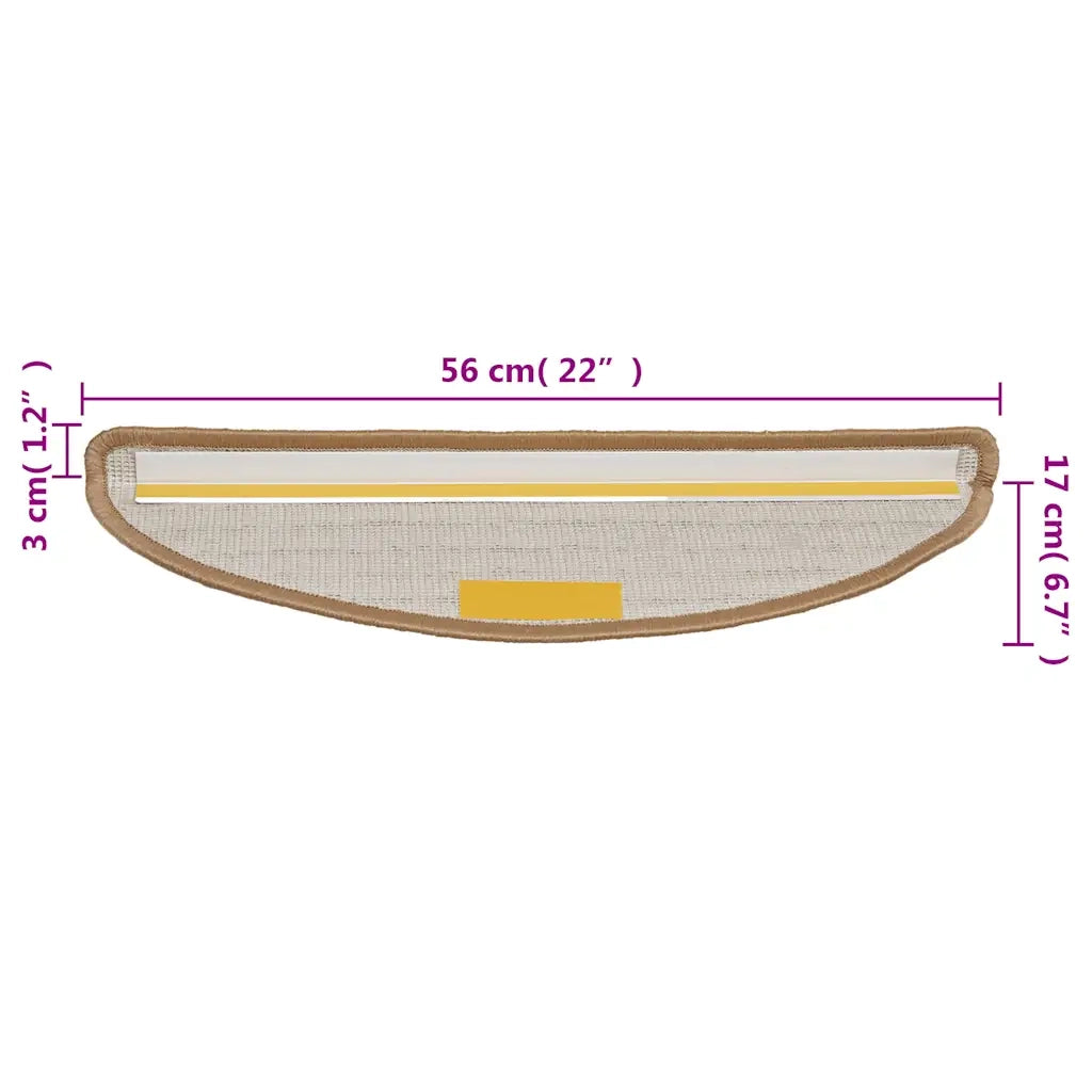 Tappetini per scale 15 pz 56x17x3 cm Beige Semicircolari 133894
