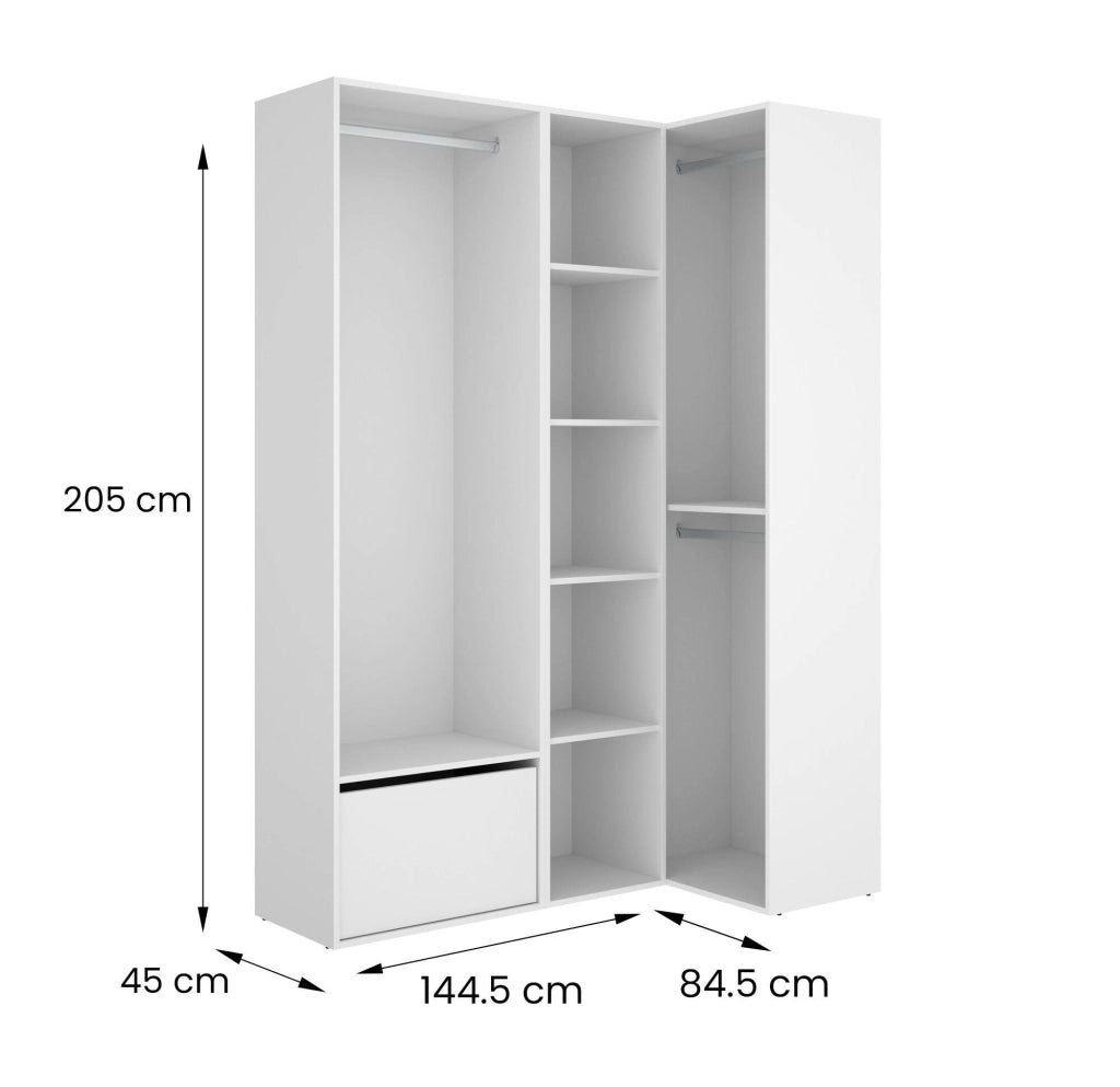 Guardaroba grande Tobias, Mobile camera da letto, Cabina armadio portabiti, Armadio appendiabiti, 145x85 h205 cm, Bianco e Rovere