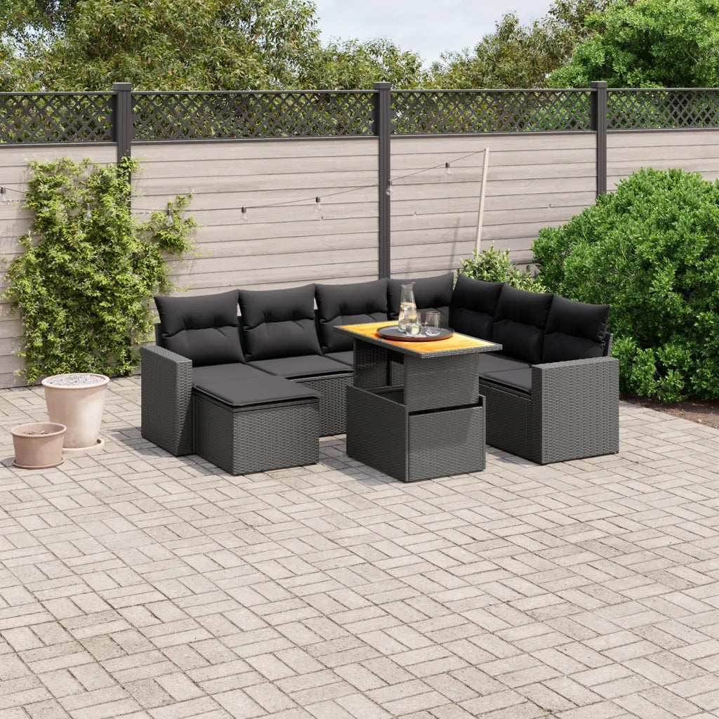 Set Divani da Giardino con Cuscini 8 pz Nero in Polyrattan 3271426