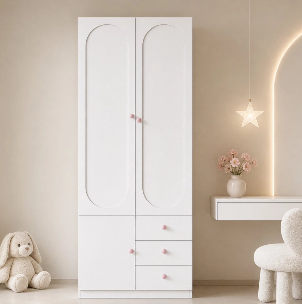 ARMADIO 2 Ante con 3 Cassetti 80x50x200 cm Bianco MDF
