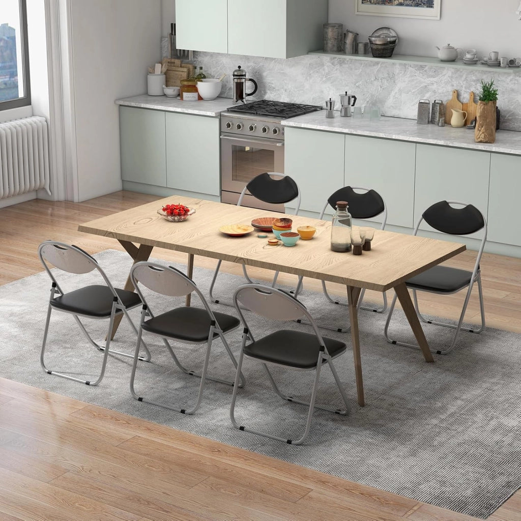 Set Sedia Pieghevole Imbottita 6 Pezzi, Sedie Pieghevoli Salvaspazio in Metallo con Piedini Antiscivolo, Sgabello Pieghevole Multiuso per Salotto Cucina Ufficio, Nero