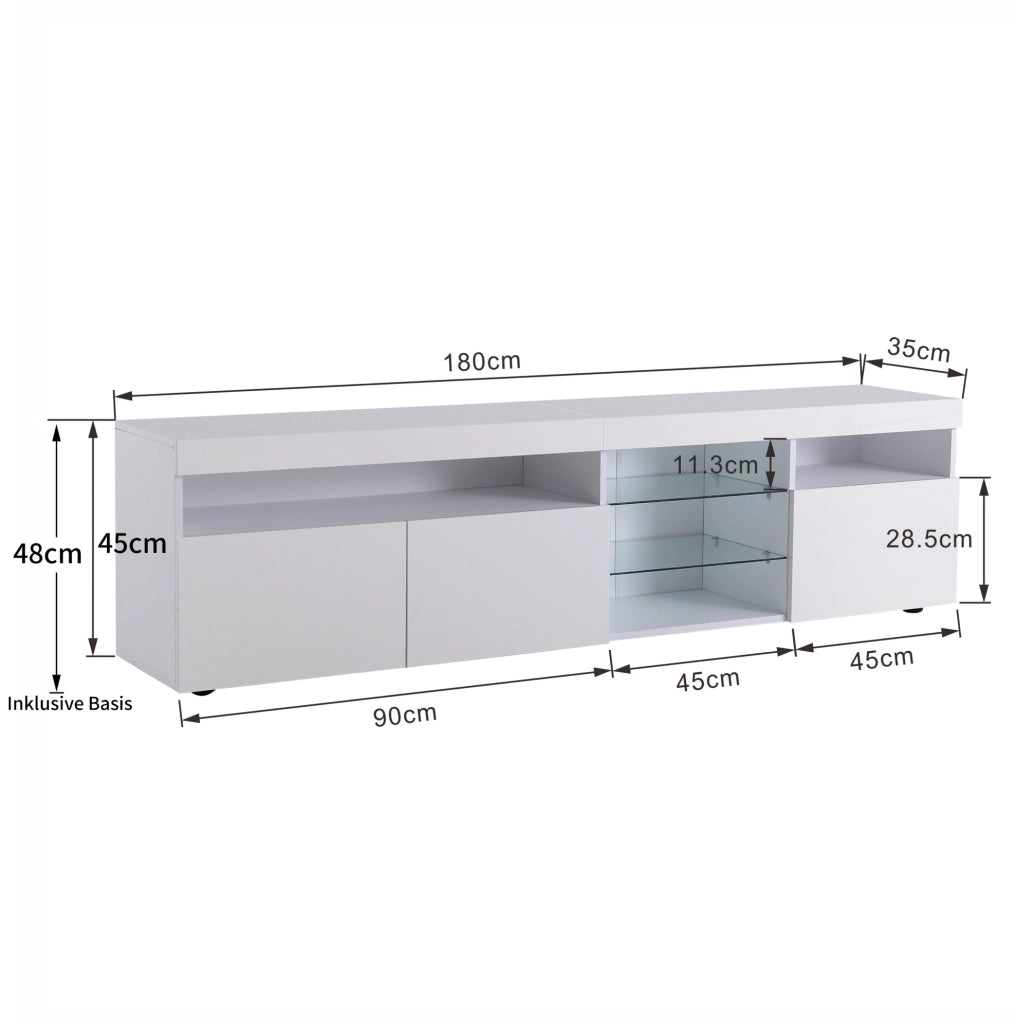 MOBILE TV moderno con LED 180x35x48 cm bianco in MDF
