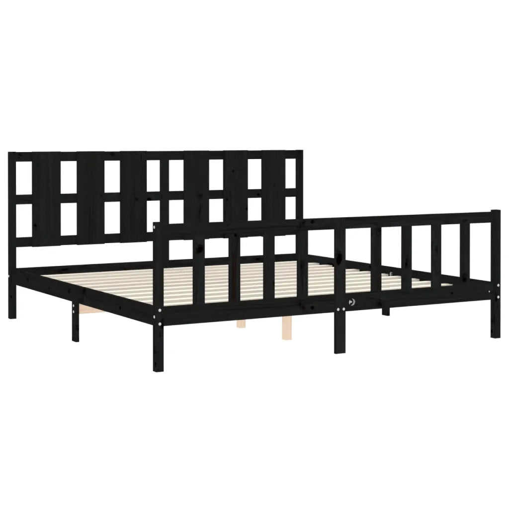 Giroletto con Testiera-Struttura Letto con testiera Nero 200x200 cm in Legno Massello 513338