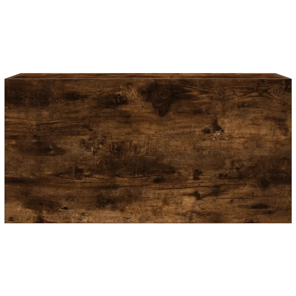 Mobiletto da bagno a parete pratico e multifunzionale 80 x 25 x 40 cm realizzato in legno composito finitura rovere affumicato 02_0051281