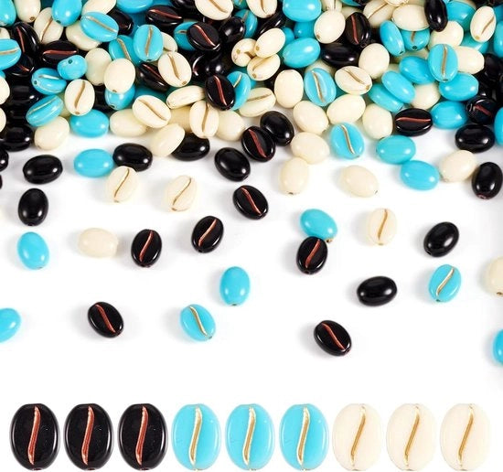 Set di Perle Acriliche da 330 pezzi in Blu Nero Bianco - Adatto per DIY Cinturini e Collane - Crea Gioielli Unici con Queste Perle a Forma di Caffè.