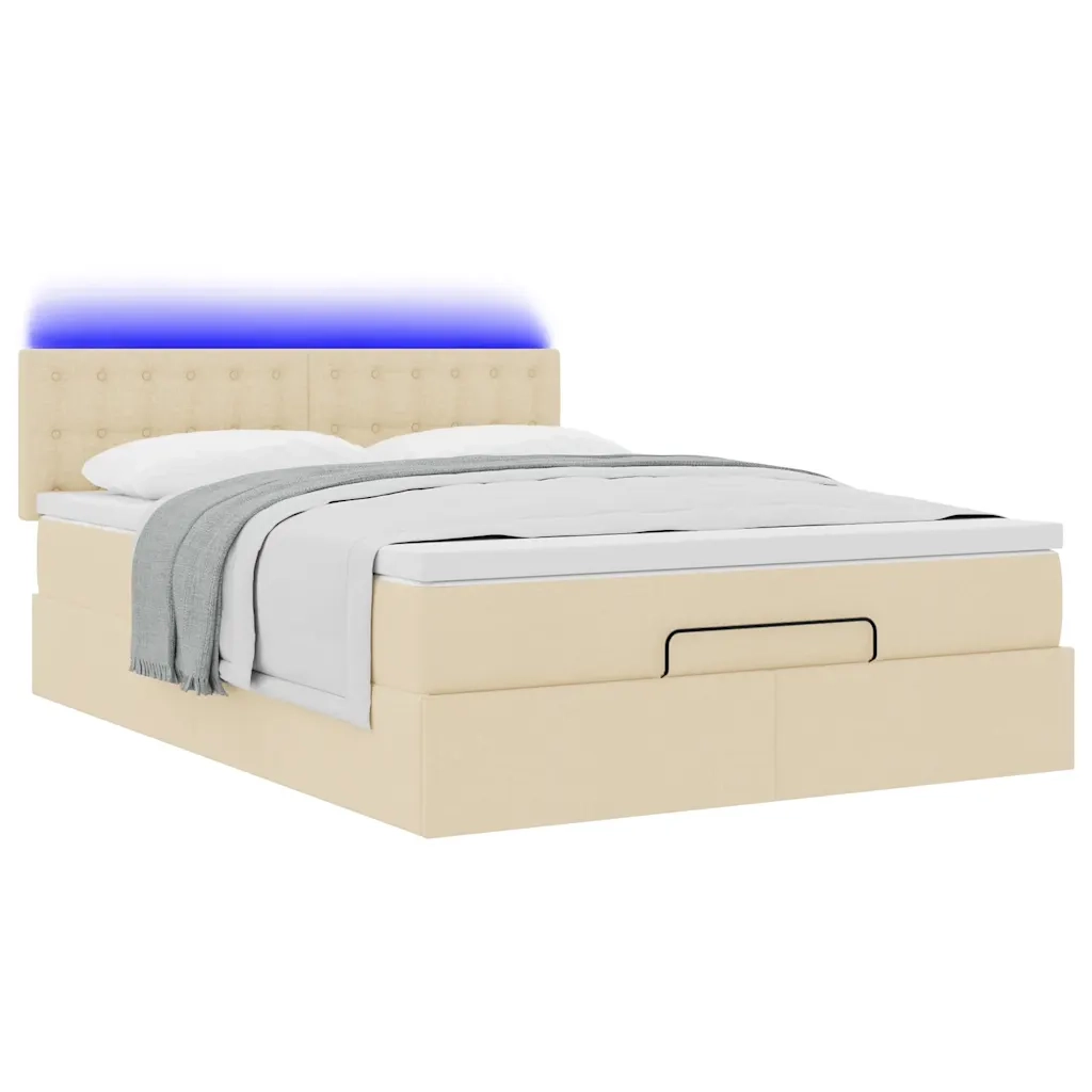 Pouf Letto con Materasso e LED Crema 140x190 cm 3312476