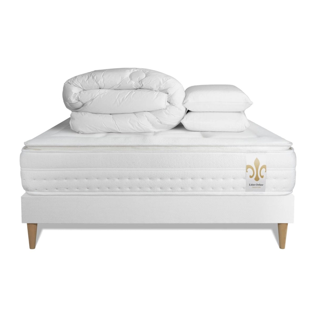 Pacchetto letto completo - Materasso 200x200cm + Box spring con doghe (kit) + 2 cuscini + Piumino - Vingt-Huit PLUS