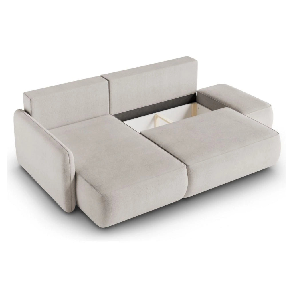 Rezzo, Divano Letto con Penisola Contenitore, 229x148 cm Beige Chiaro