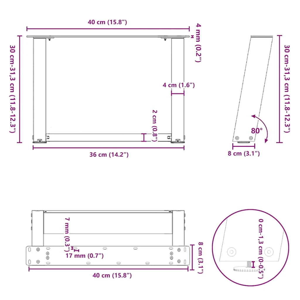 Set di 2 gambe per tavolino da caffè a forma di U dal design moderno 40 x 31 cm con piedini regolabili in acciaio bianco 02_0057026