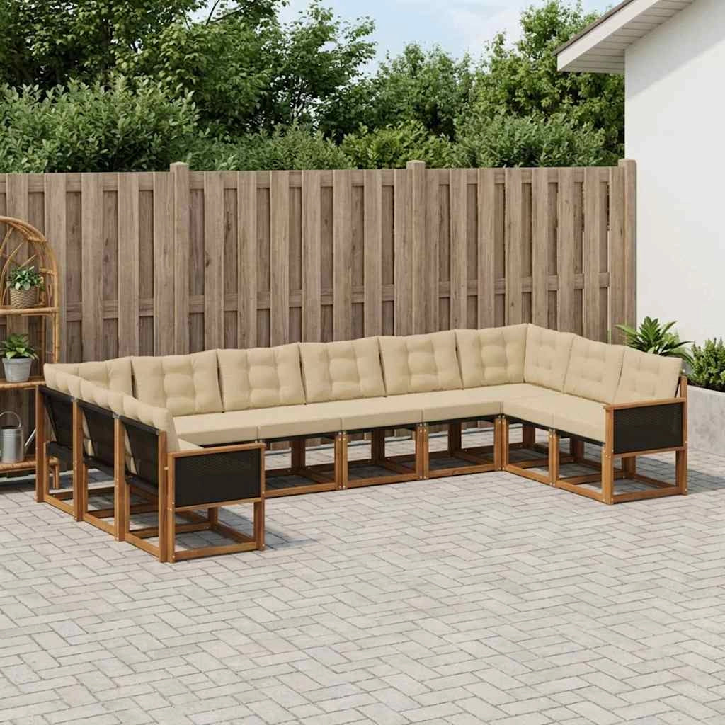 Set di divani da esterno 10 pz Naturale e Beige 3382233